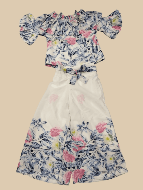 Blush Garden Off-Shoulder Top & White Floral Palazzo Set D.9/6 B.4519