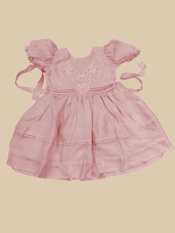 Elegant Puff-Sleeve Pink Party Frock with Embroidered Yoke D.12.1362B B.1547