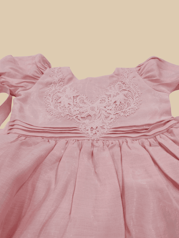 Elegant Puff-Sleeve Pink Party Frock with Embroidered Yoke D.12.1362B B.1547