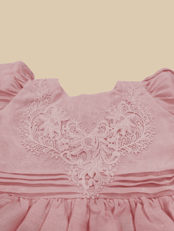 Elegant Puff-Sleeve Pink Party Frock with Embroidered Yoke D.12.1362B B.1547