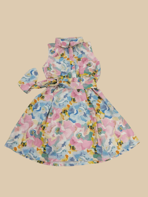 Girls' Sleeveless Floral Shirt Dress with Belt D.2.1365 B.1499