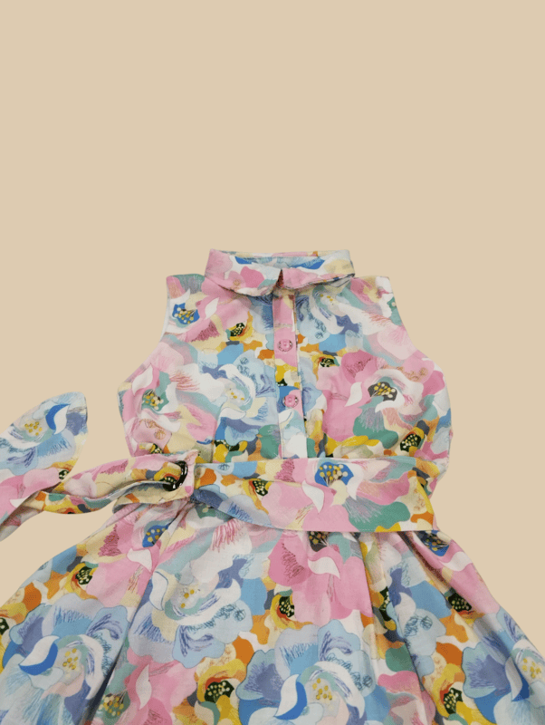 Girls' Sleeveless Floral Shirt Dress with Belt D.2.1365 B.1499