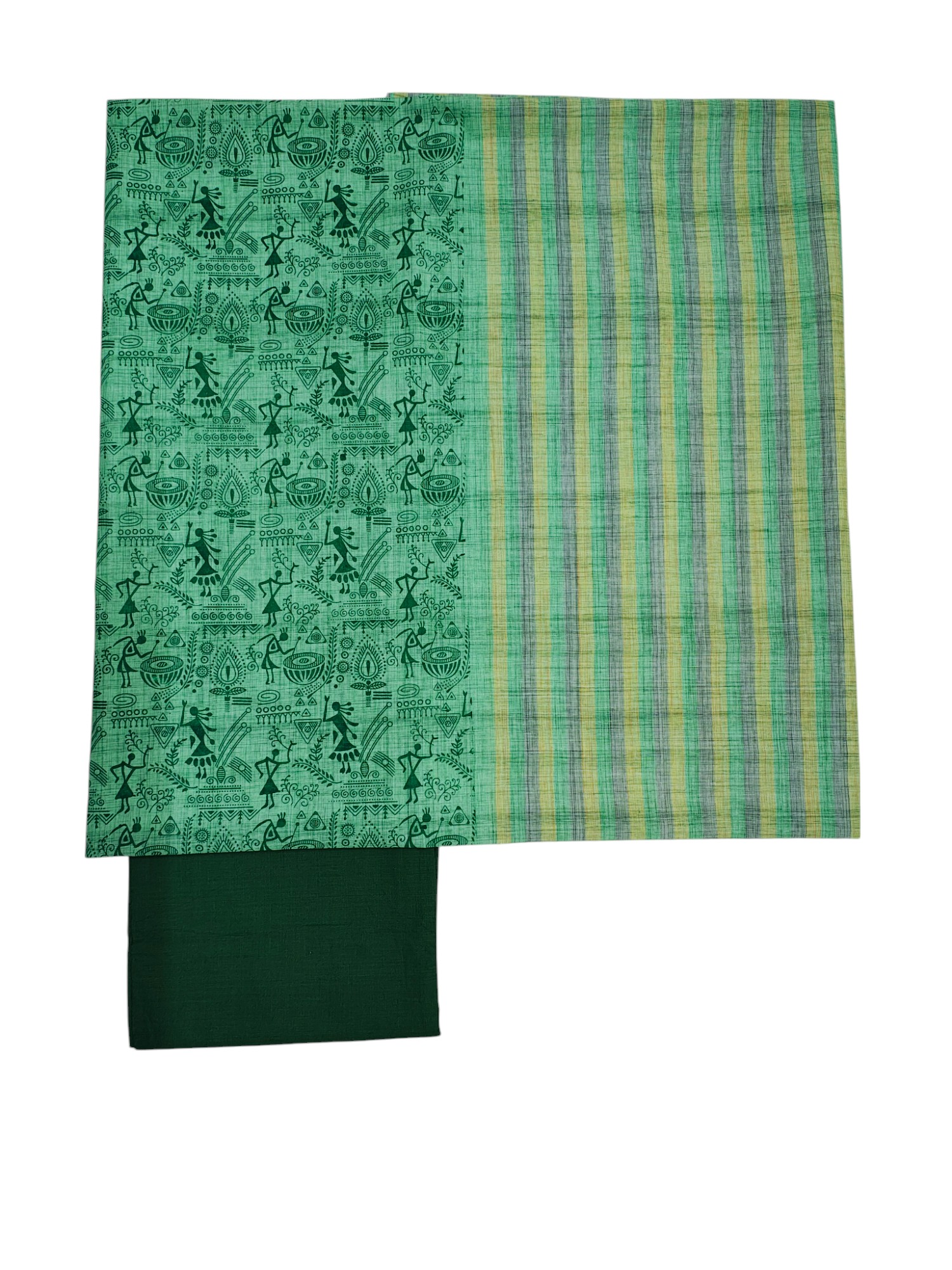 Green South Cotton Unstitched Salwar Suit Set with Dupatta for Women