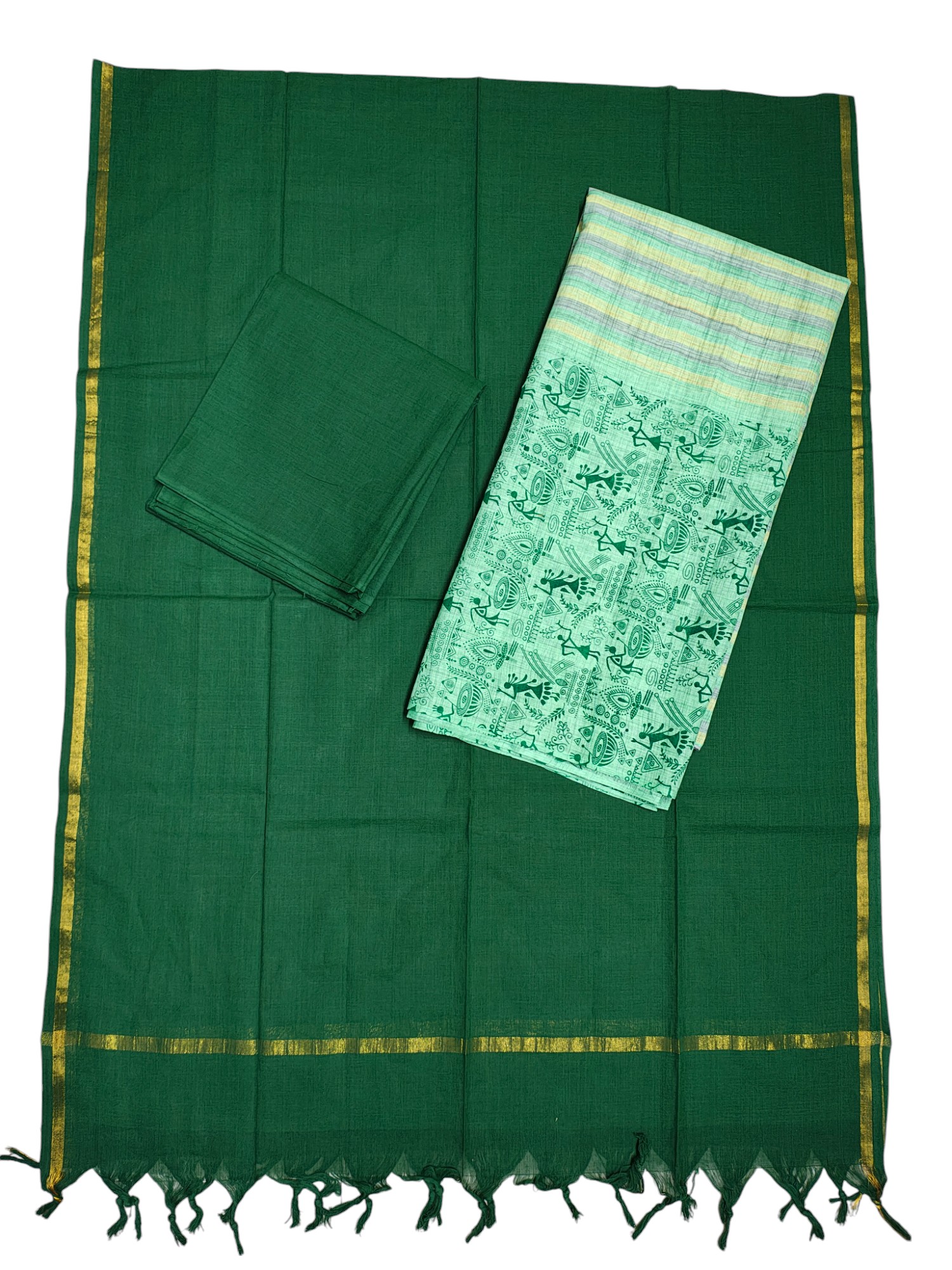 Green South Cotton Unstitched Salwar Suit Set with Dupatta for Women