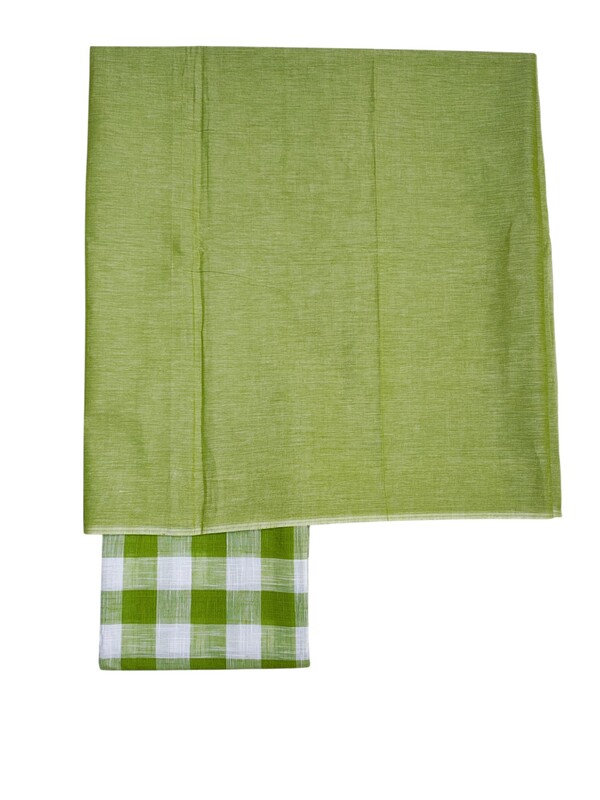 Green Checks Pure Cotton Unstitched Salwar Suit Set with Dupatta for Women