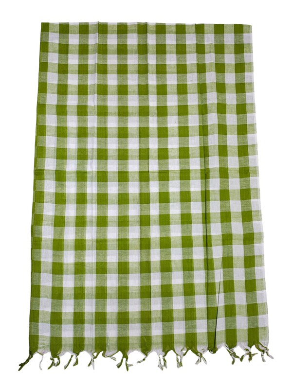 Green Checks Pure Cotton Unstitched Salwar Suit Set with Dupatta for Women