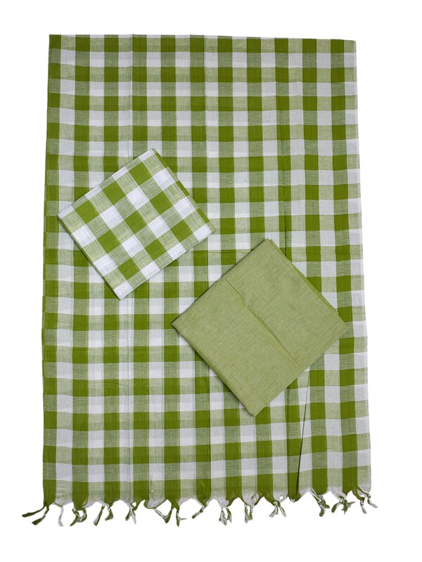 Green Checks Pure Cotton Unstitched Salwar Suit Set with Dupatta for Women