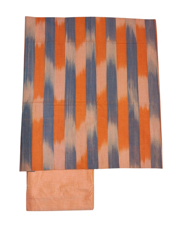 Orange Ikkat Cotton Unstitched Salwar Suit Dress Material with Dupatta