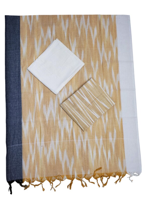 Beige Ikkat Cotton Unstitched Salwar Suit Dress Material with Dupatta