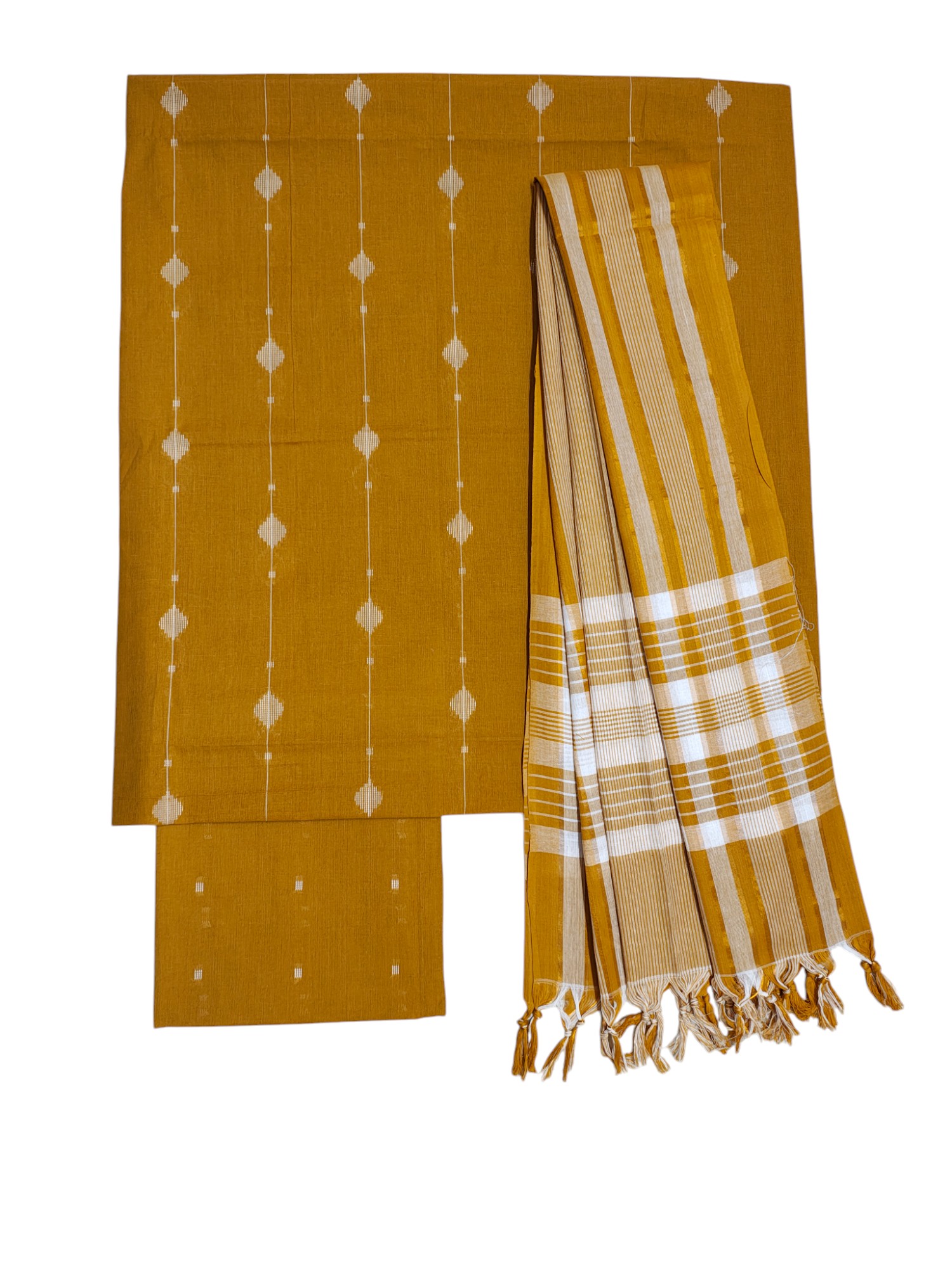 Mustard Mangalagiri Cotton Unstitched Salwar Suit Set with Dupatta for Women