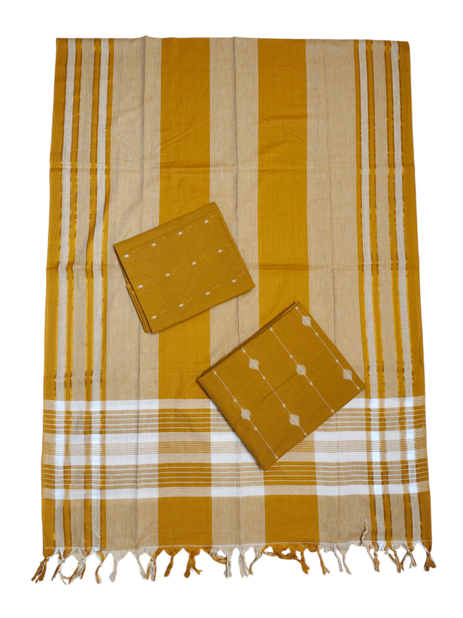 Mustard Mangalagiri Cotton Unstitched Salwar Suit Set with Dupatta for Women