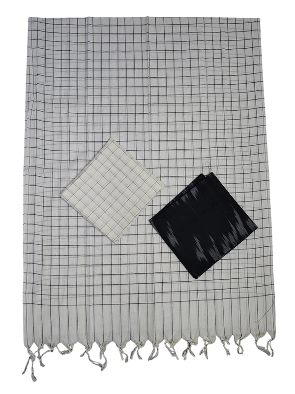 Black& White Ikkat Pure Cotton Dress Material