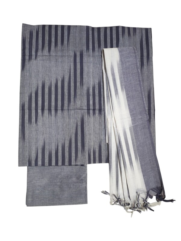 Grey Ikkat Unstitched Salwar Suit Dress Material with Dupatta