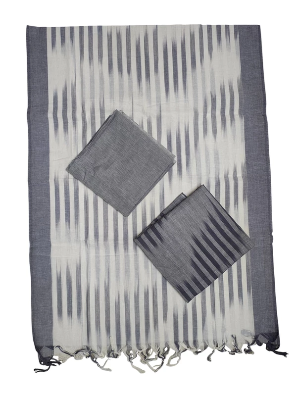 Grey Ikkat Unstitched Salwar Suit Dress Material with Dupatta
