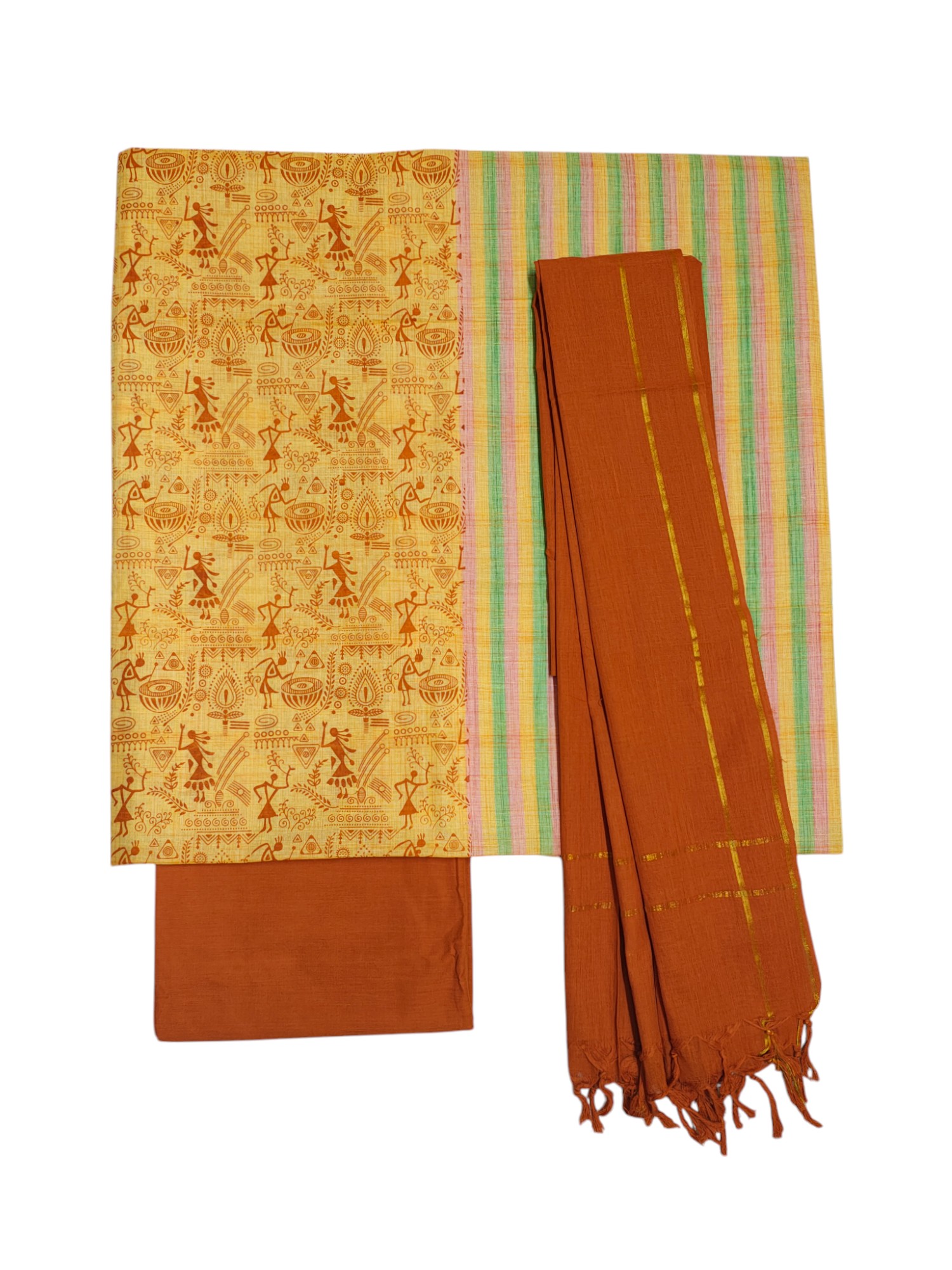 Yellow South Cotton Unstitched Salwar Suit Set with Dupatta for Women