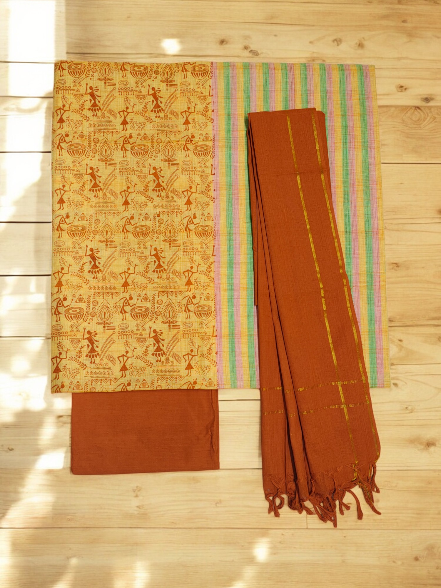 Yellow South Cotton Unstitched Salwar Suit Set with Dupatta for Women