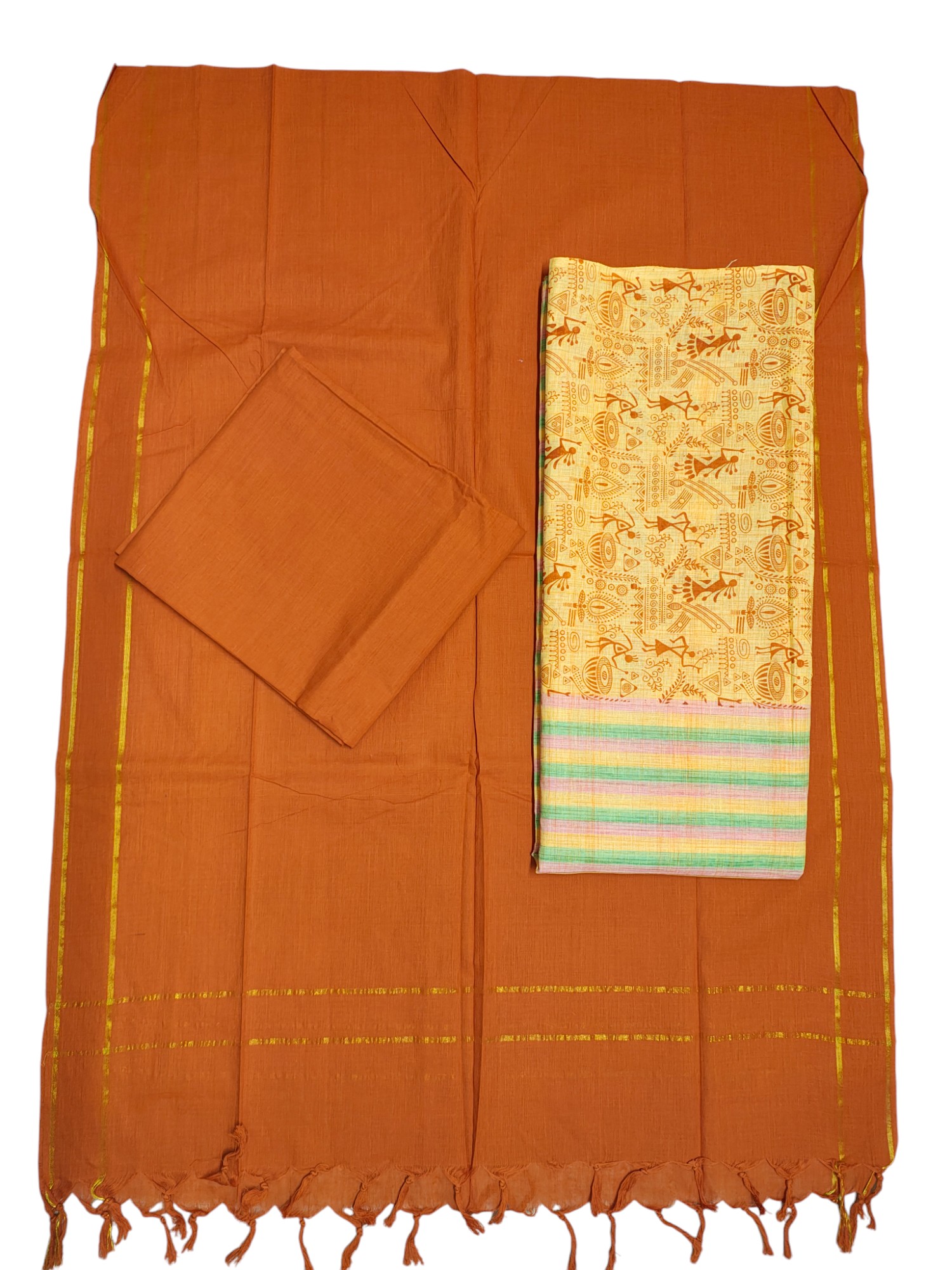 Yellow South Cotton Unstitched Salwar Suit Set with Dupatta for Women