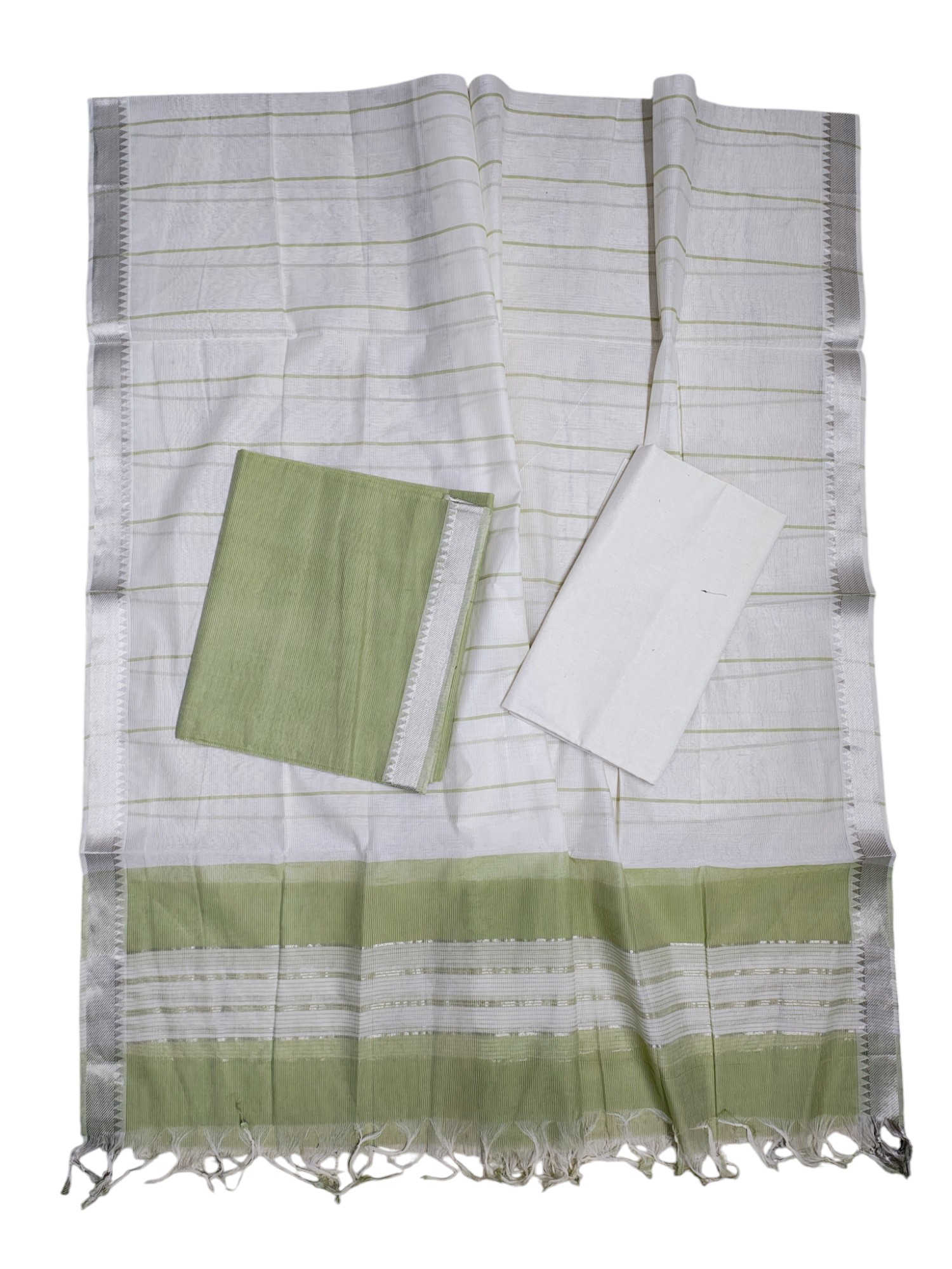 Green Mangalagiri Cotton Unstitched Salwar Suit Set with Dupatta for Women