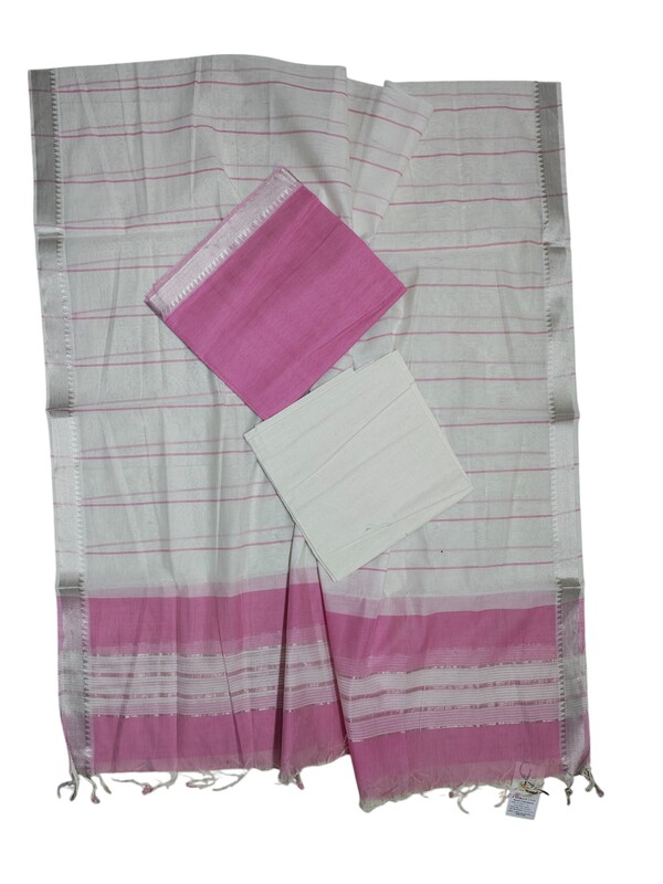 Pink Mangalagiri Cotton Unstitched Salwar Suit Set with Dupatta for Women