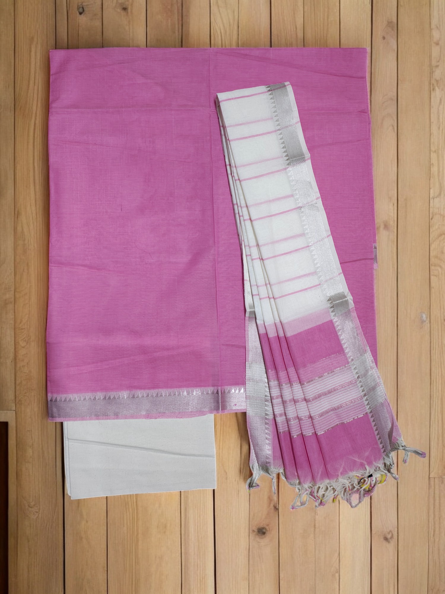 Pink Mangalagiri Cotton Unstitched Salwar Suit Set with Dupatta for Women