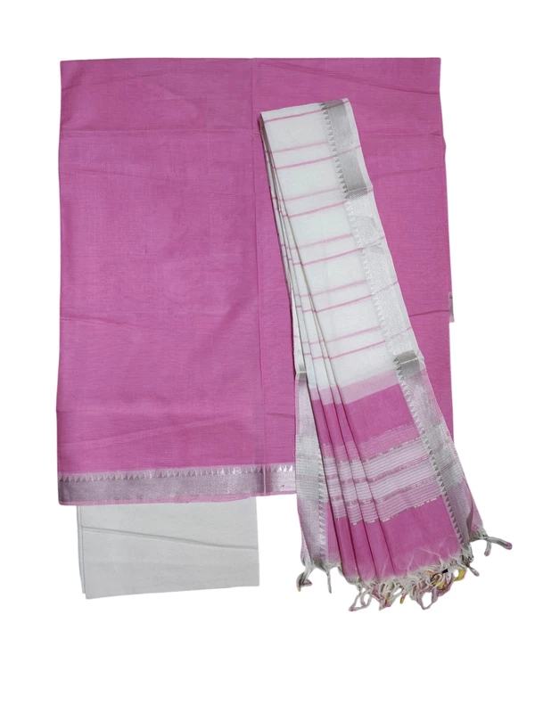 Pink Mangalagiri Cotton Unstitched Salwar Suit Set with Dupatta for Women