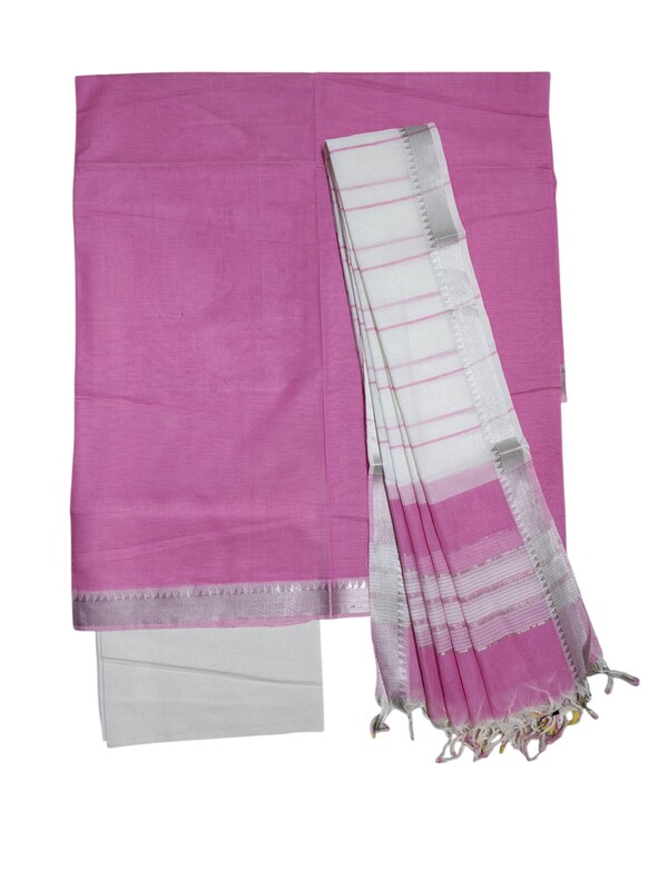 Pink Mangalagiri Cotton Unstitched Salwar Suit Set with Dupatta for Women