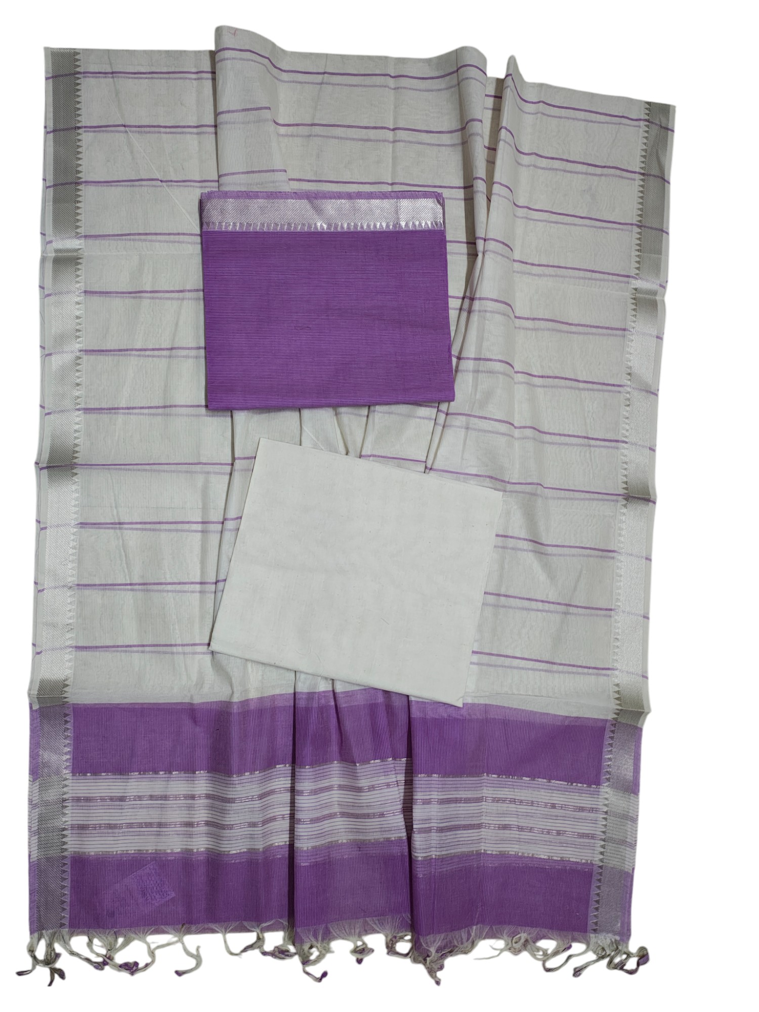 Purple Mangalagiri Cotton Unstitched Salwar Suit Set with Dupatta for Women