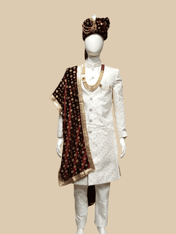 Cream Brocade Sherwani D.SL088