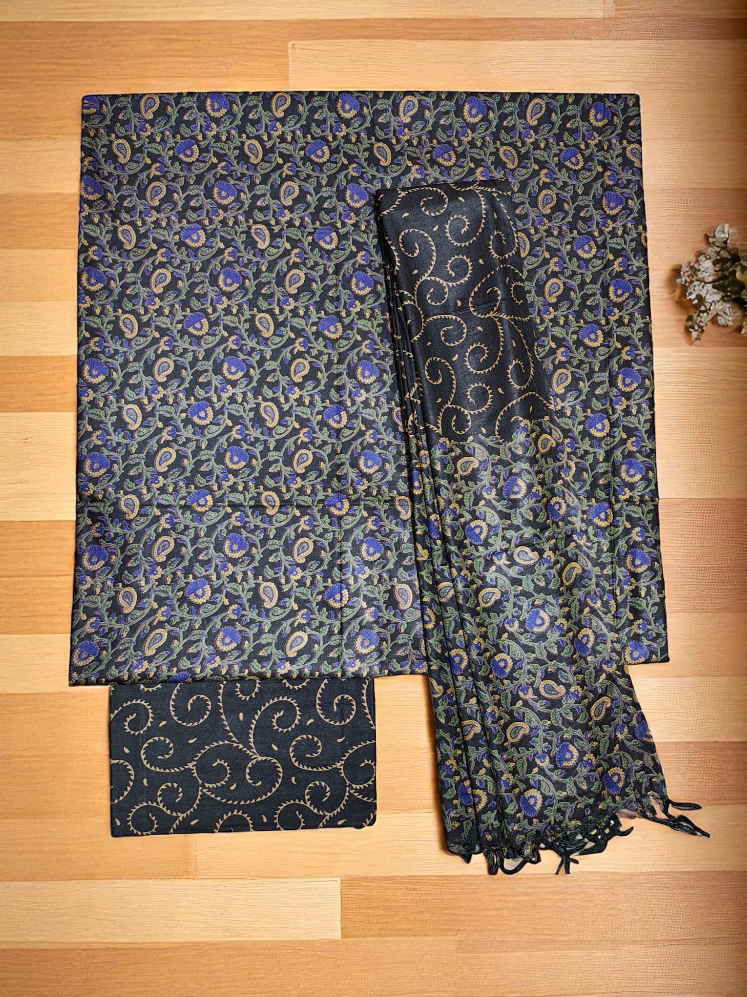 Black Ajrakh Block Print Silk Salwar Suit Set for Women