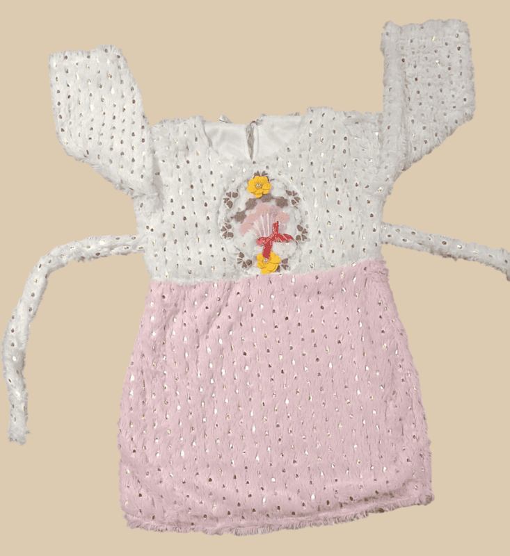 Cute Floral Fleece Winter Dress for Girls โ Pink & White D.1/3