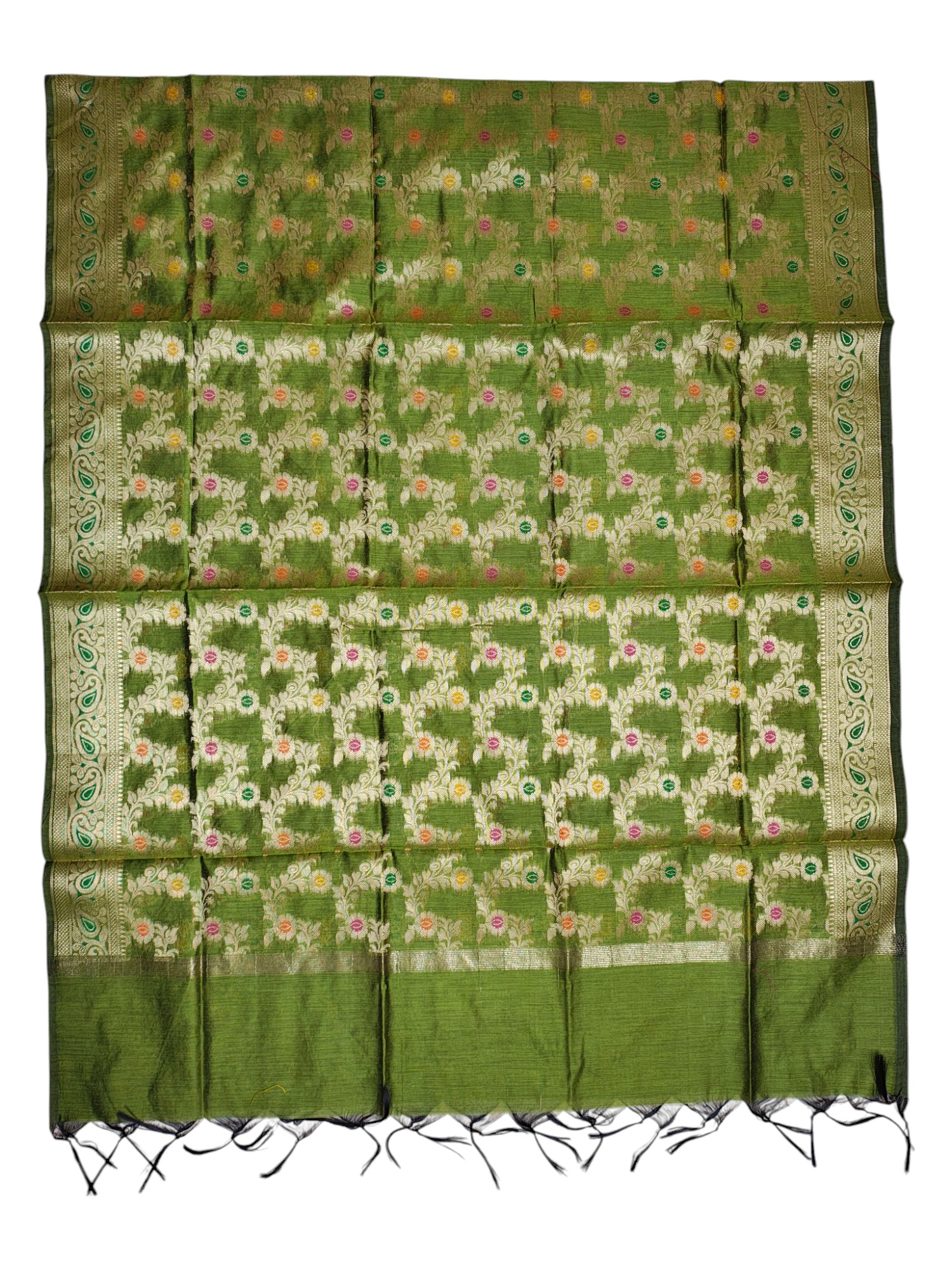 Olive Green Banarasi Cotton Silk Dress Material for Women