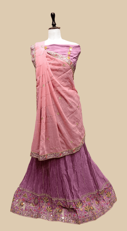 Noorani Mirror Embroidered Crushed Lehenga Choli Set D.1/6