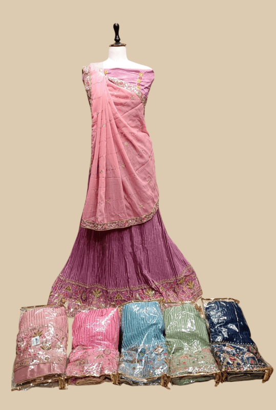 Noorani Mirror Embroidered Crushed Lehenga Choli Set D.1/6