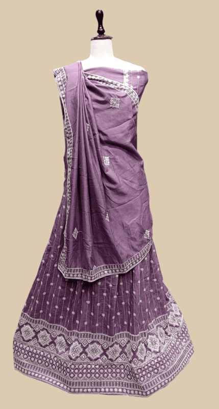 Classic Bandhej-Inspired White Thread Embroidered Lehenga Choli SetI D.2/2