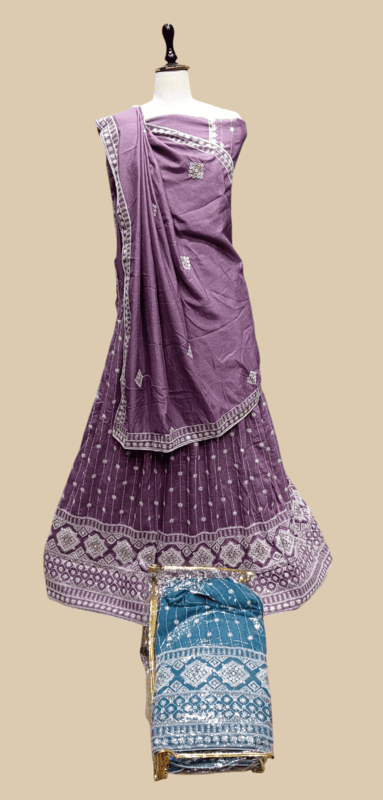 Classic Bandhej-Inspired White Thread Embroidered Lehenga Choli SetI D.2/2