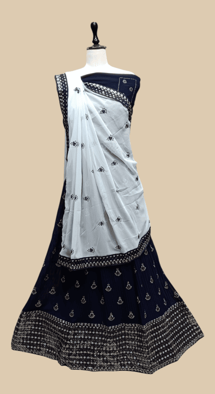 Navy Blue Georgette Embroidered Lehenga Choli with Sky Blue Dupatta D.8/1