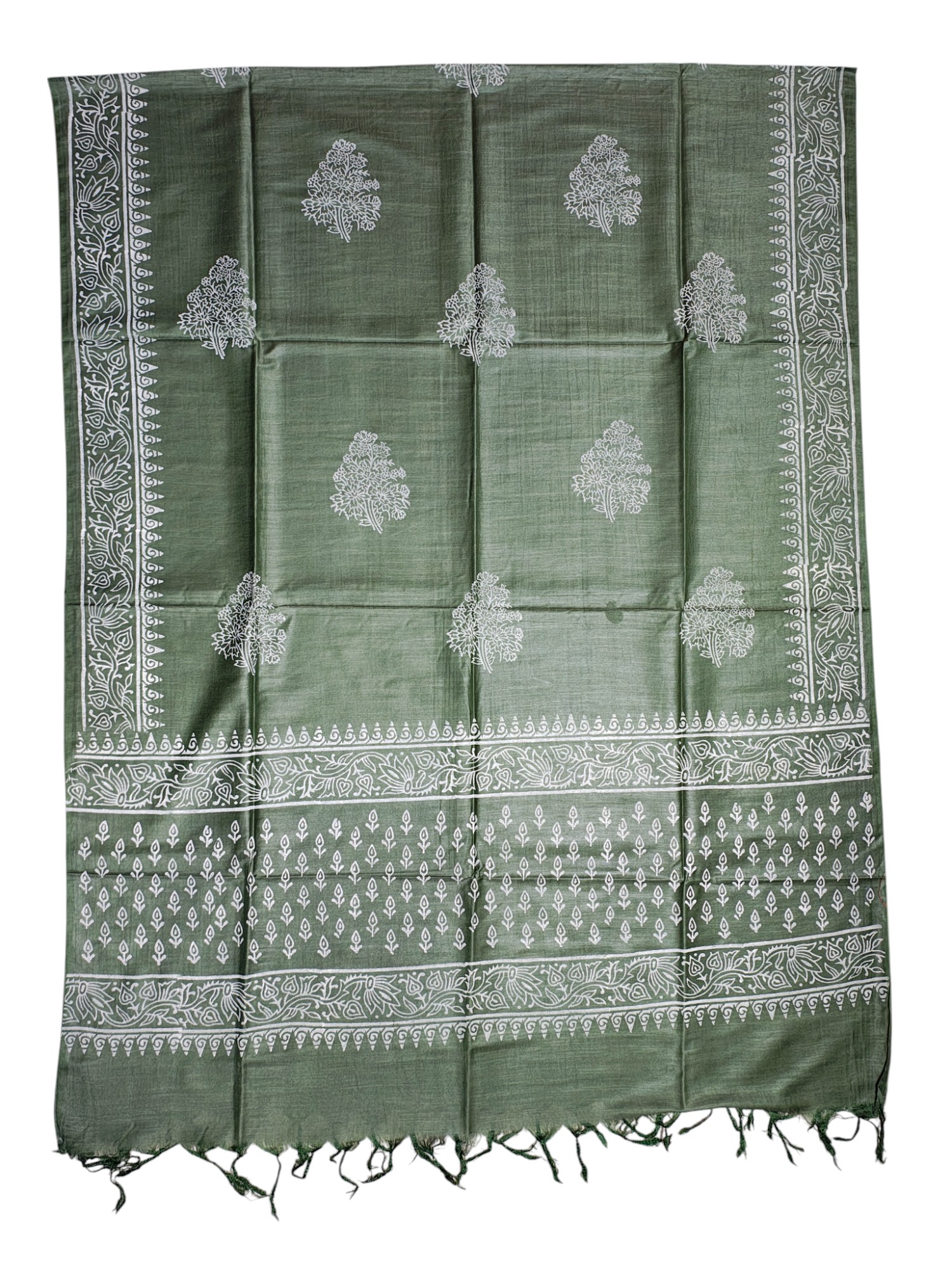 Green Unstitched Black Print Silk Salwar Suit Dress Material with Dupatta