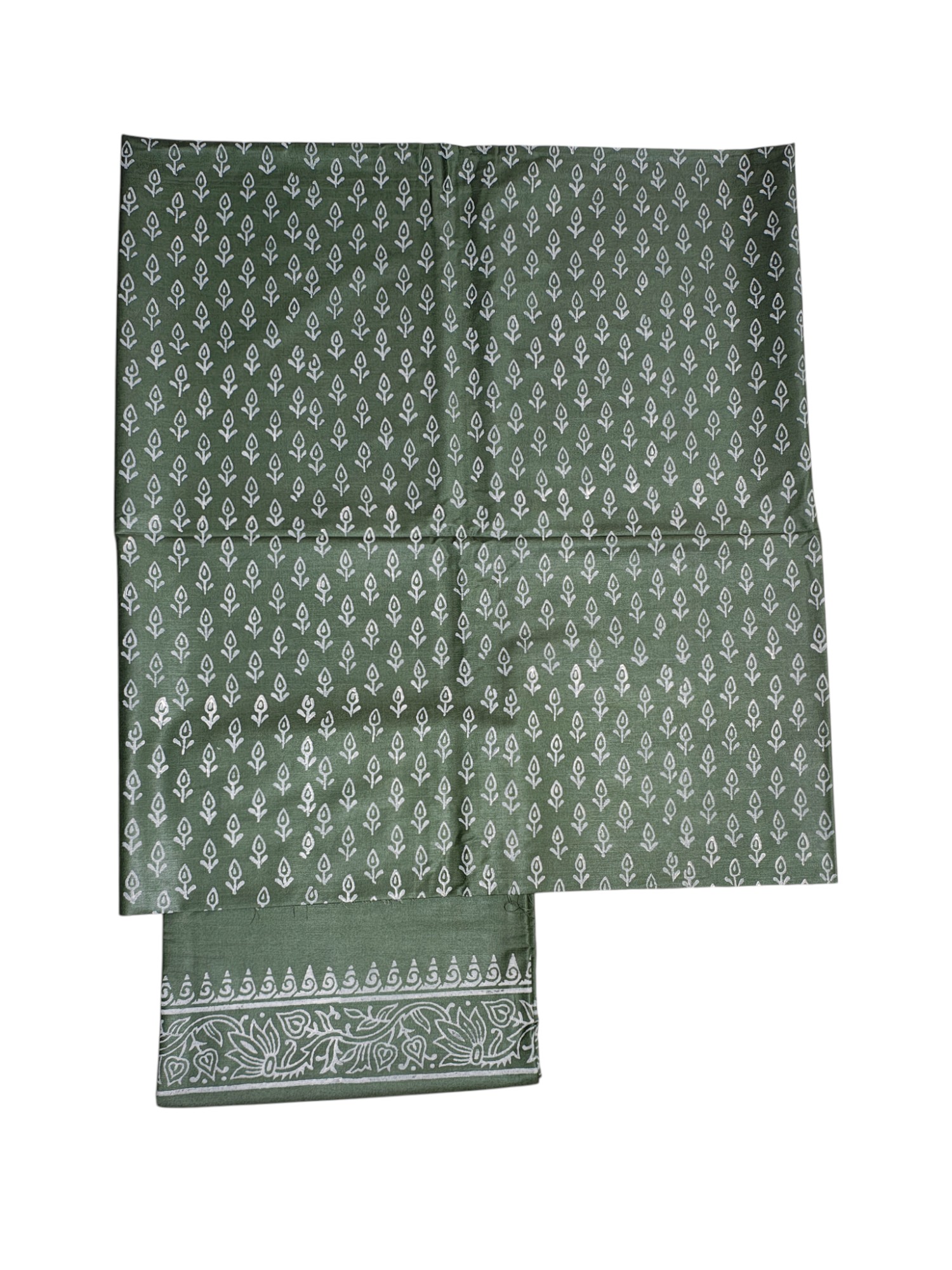 Green Unstitched Black Print Silk Salwar Suit Dress Material with Dupatta