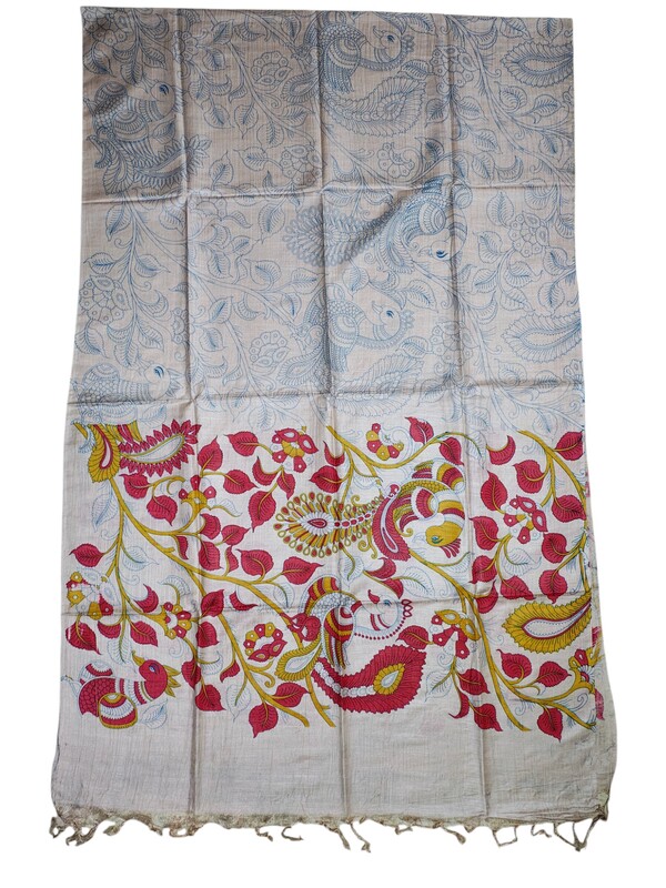 Red & Orange Madhubani Print Unstitched Katan Silk Salwar Suit with Dupatta