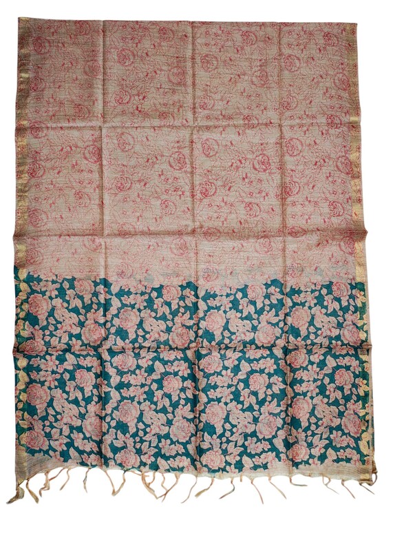 Green & Red Kalamkari Dress Material with Dupatta