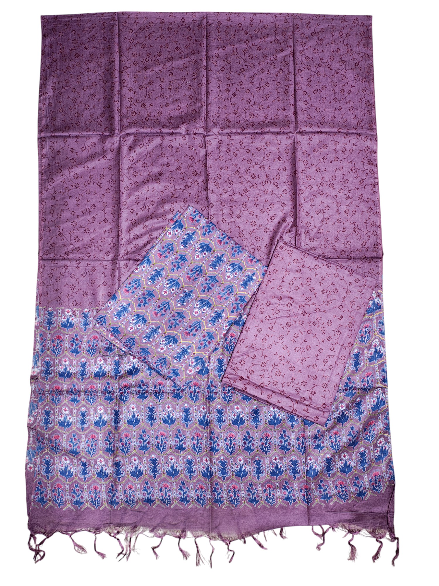 Light Plum Unstitched Block Print Silk Salwar Suit Dress Material with Dupatta
