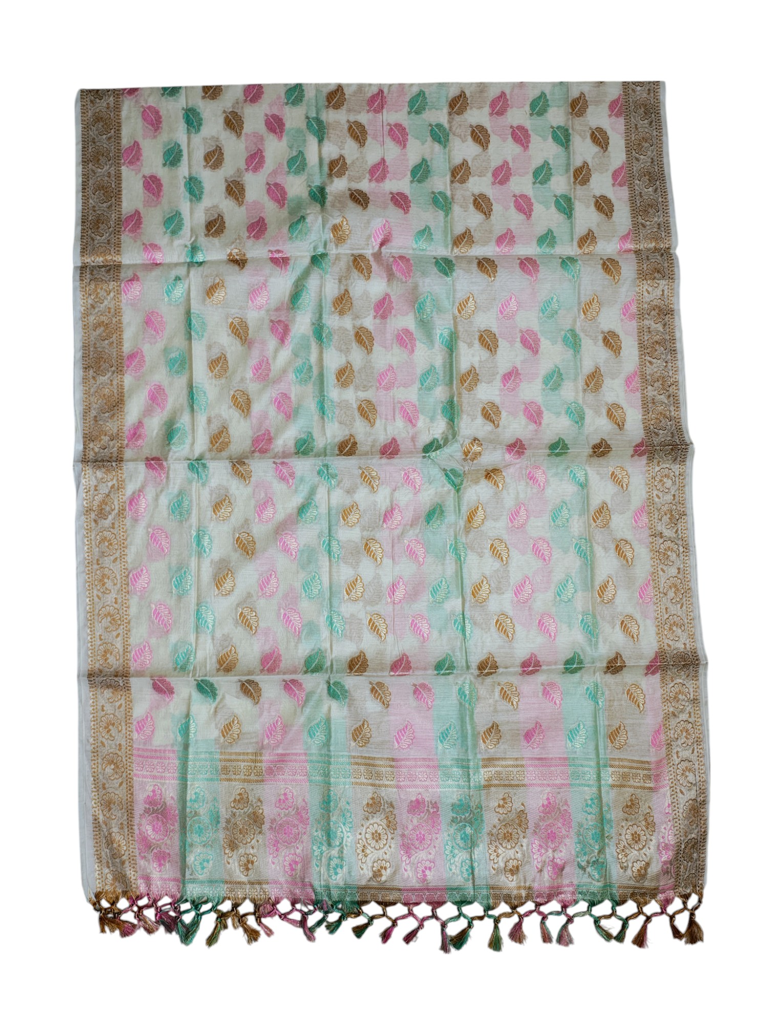 Off White Banarasi Silk Meenakari Dress Materials for Women