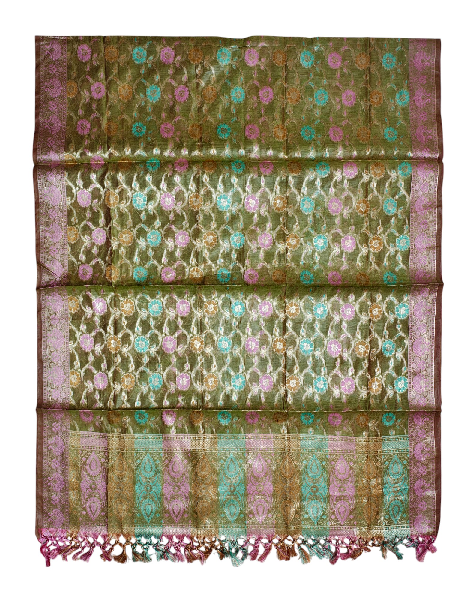 Green Banarasi Silk Meenakari Dress Materials for Women