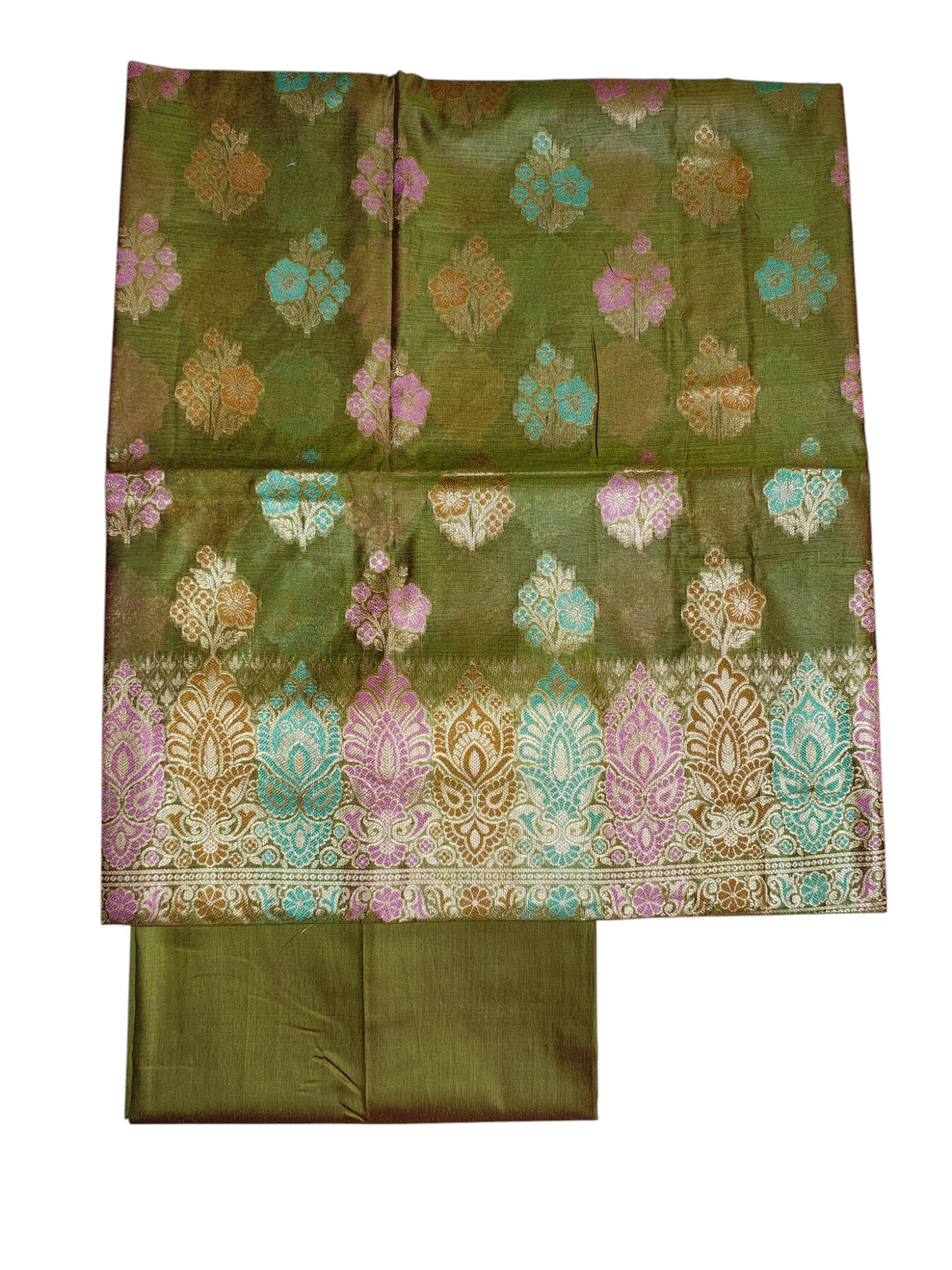 Green Banarasi Silk Meenakari Dress Materials for Women