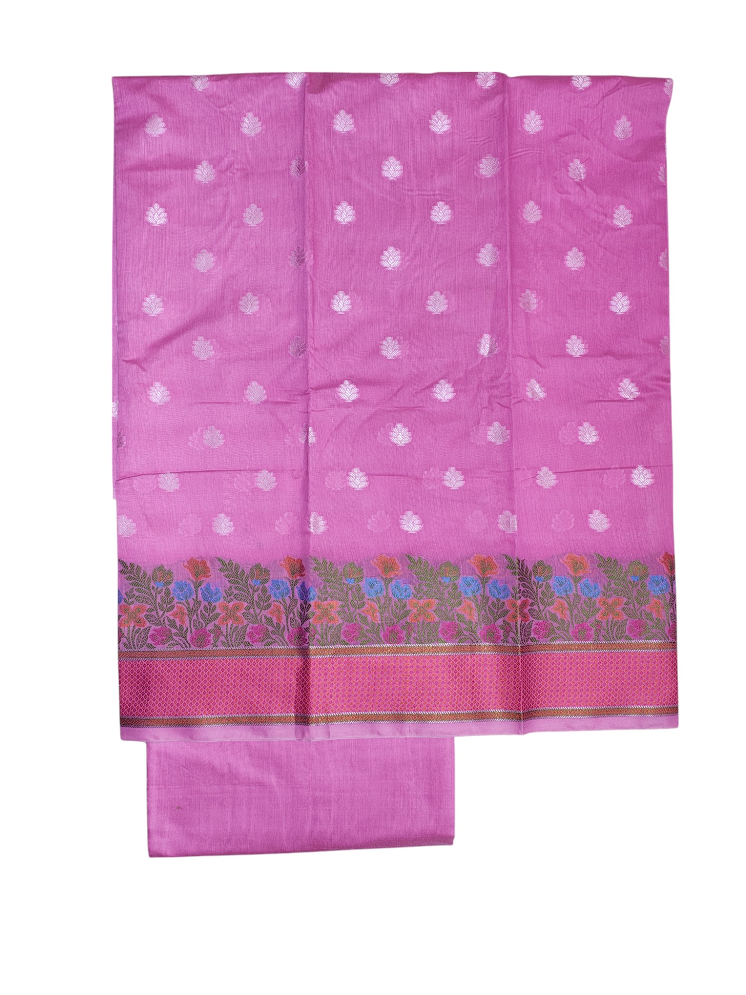 Pink Banarasi Cotton Silk Unstitched Suit Set with dupatta for Women