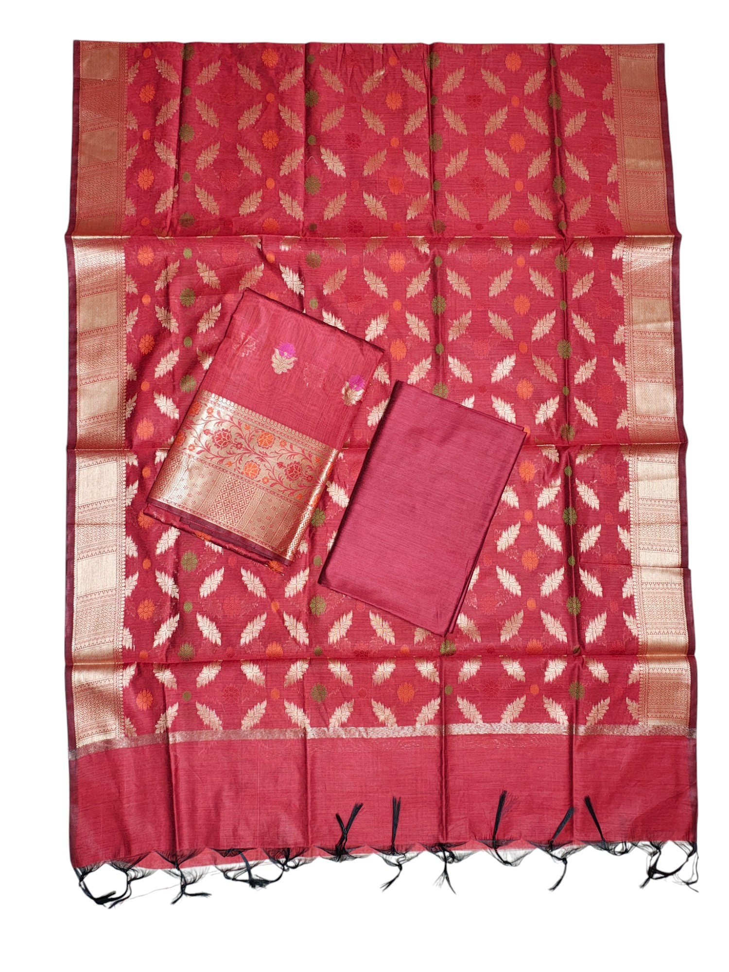 Maroon Banarasi Silk Unstitched Salwar Suit Set for Women