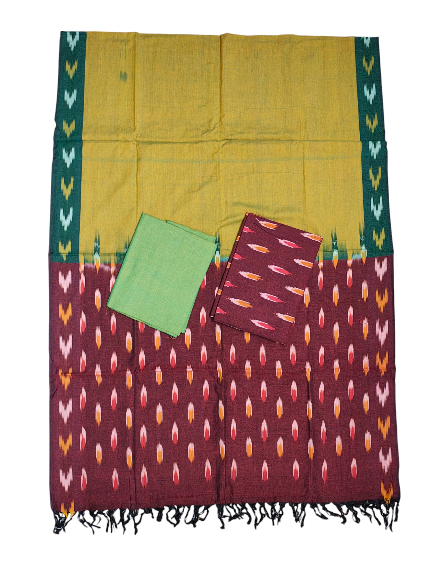 Peach Ikkat Cotton Unstitched Salwar Suit Set with Dupatta