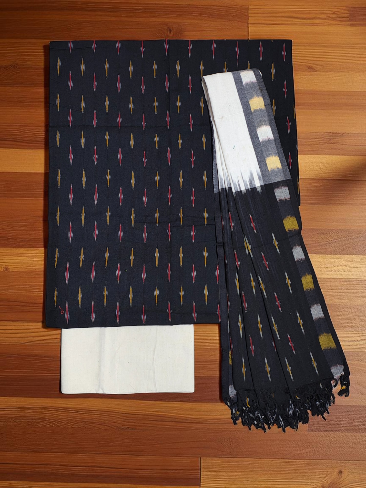 Black Pochampally Ikkat Cotton Dress Material