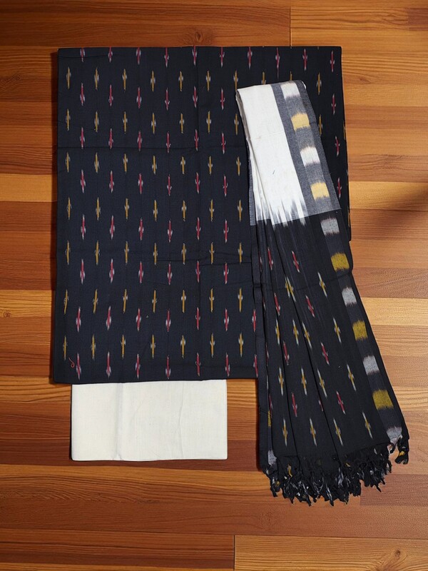 Black Pochampally Ikkat Cotton Dress Material