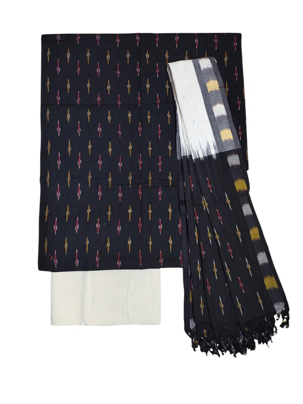 Black Pochampally Ikkat Cotton Dress Material